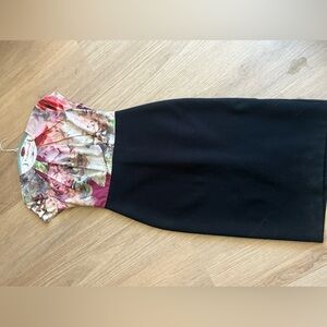 Floral Print & Black Sheath Dress - Elegant Women's Dress